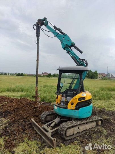 Услуги мини экскаватора. Сваи бур. Ямобур