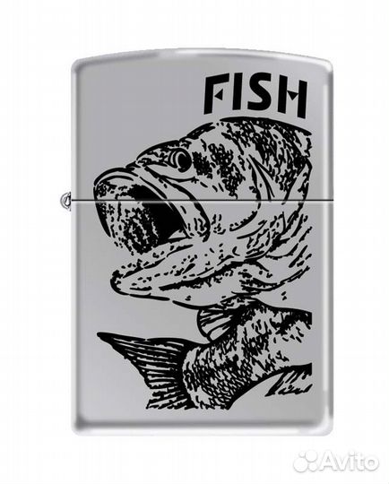 Зажигалка Zippo 250 fish чёрный окунь - BIG mouth