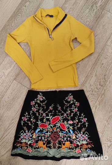 Юбка Zara кофта в рубчик
