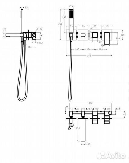 Смеситель для ванны скрытого монтажа Grocenberg GB