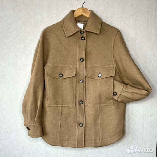 Пальто рубашка H&M р.S жакет шерстяной коричневый