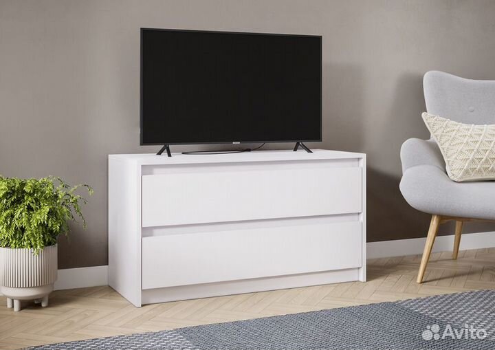 Тумба под телевизор с 2 ящиками Белая
