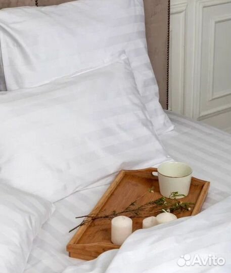 Постельное белье страйп сатин евро белое