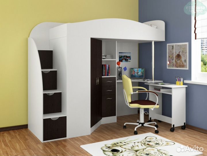 Кровать-чердак Теремок Гранд со ступенями