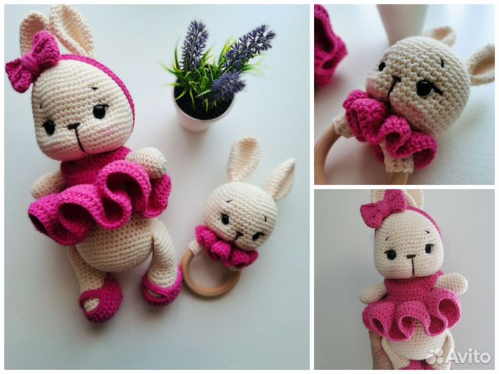 Вязаный набор игрушка погремушка пинетки ручная