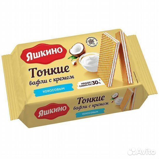 Опт - Вафли Яшкино Тонкие с Кокосовым кремом 144г