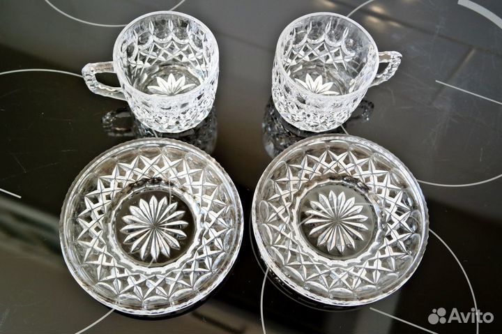 Хрустальные чайные пары Чехословакия