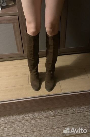 Ботфорты кожаные, велюр