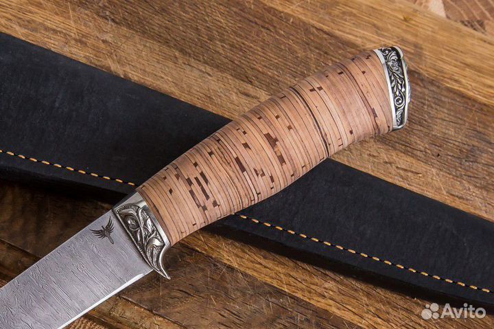 Нож Филейный из дамасской стали рукоять береста