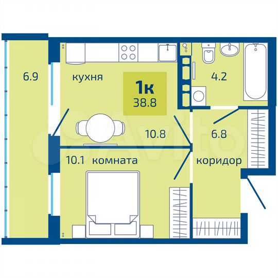 1-к. квартира, 38,8 м², 2/10 эт.
