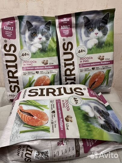 Сухой корм для кошек sirius, лосось и рис, 1,5кг