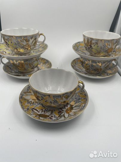 Чайные пары лфз золотые ромашки форма тюльпана