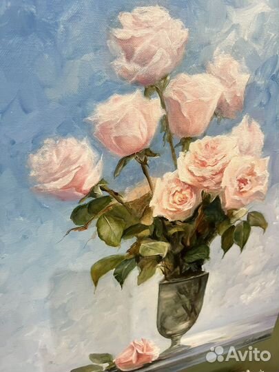 Картина маслом на холсте цветы натюрморт розы