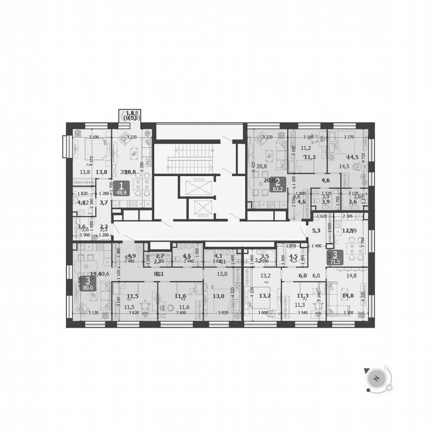 3-к. квартира, 71,5 м², 18/19 эт.