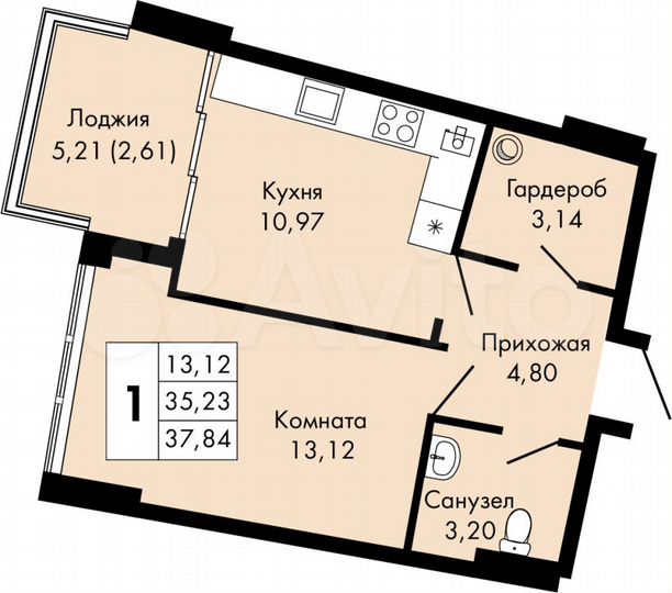 1-к. квартира, 37,8 м², 3/9 эт.