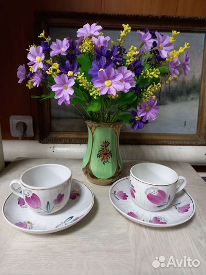 Чайные пары,чашки,блюдца Песочное редкие