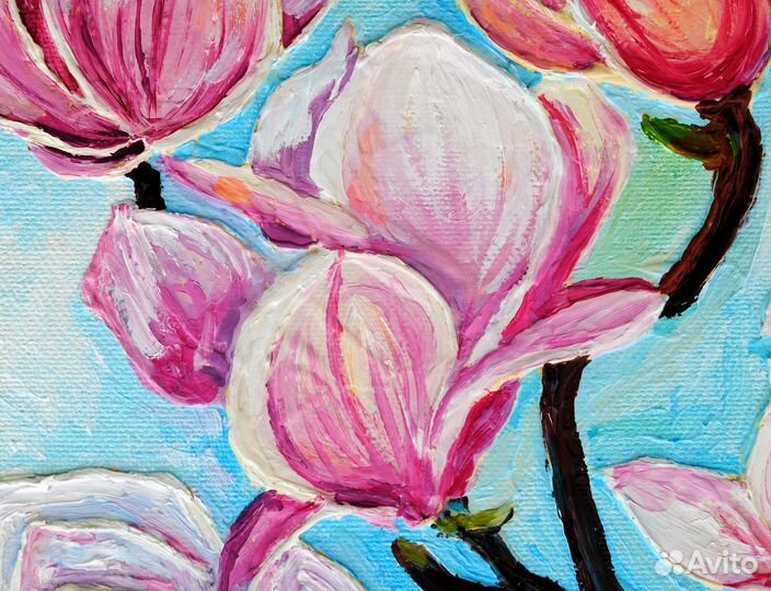 Кaртинa Магнолия Цветы весной текстурная масло