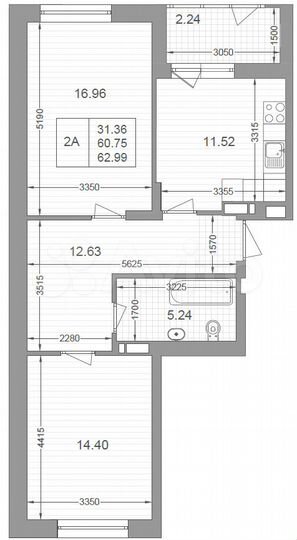 2-к. квартира, 63 м², 7/17 эт.