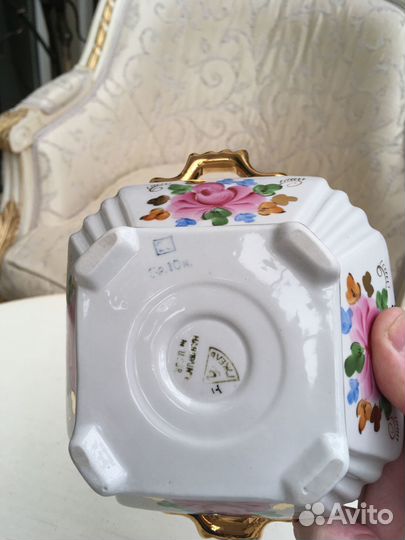 Гжель розовая с золотом Сахарница Самовар Чайник