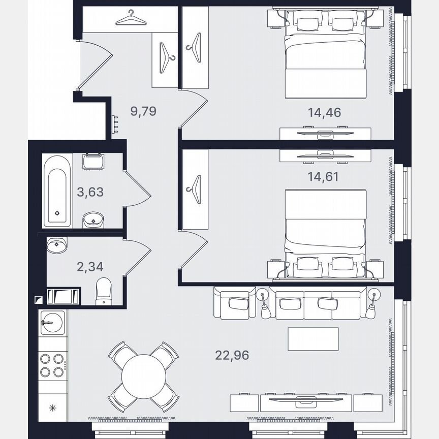3-к. апартаменты, 67,8 м², 13/24 эт.