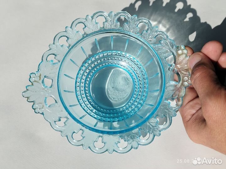 Ваза вазочка винтажная (купоросное стекло (кдо)