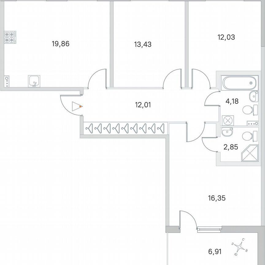 3-к. квартира, 84,2 м², 2/4 эт.