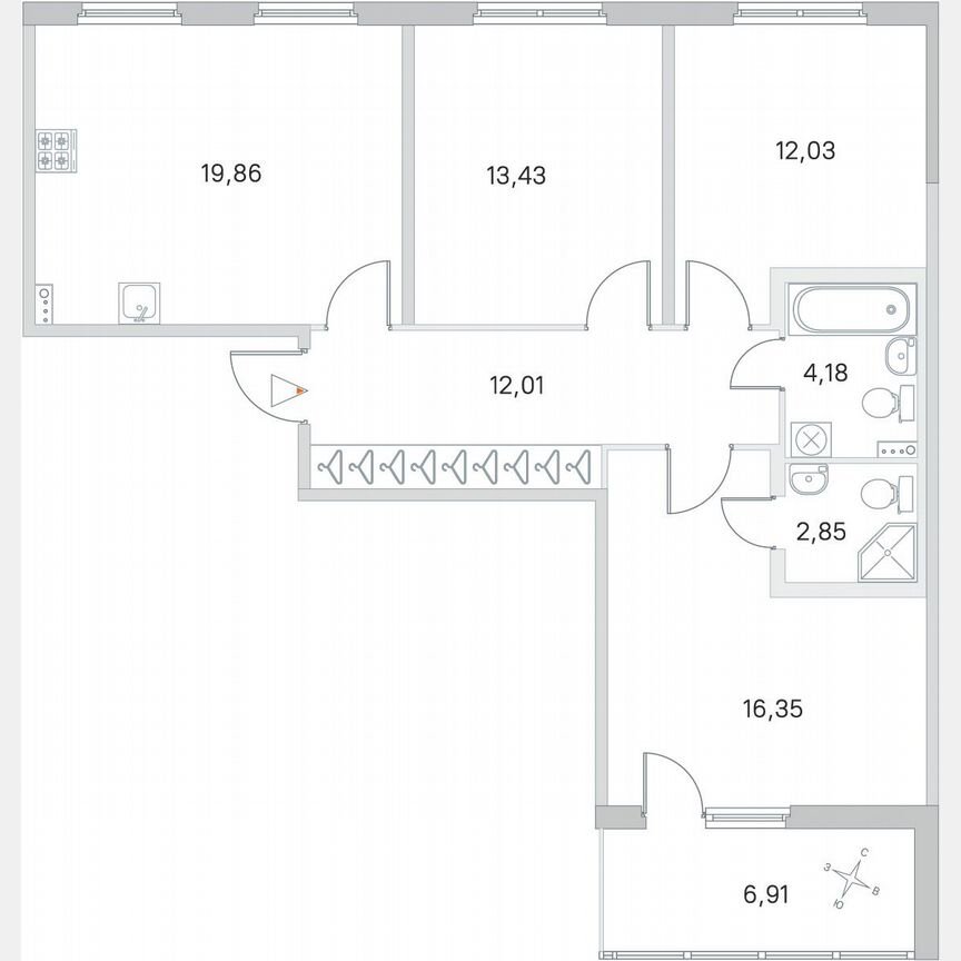 3-к. квартира, 84,2 м², 2/4 эт.