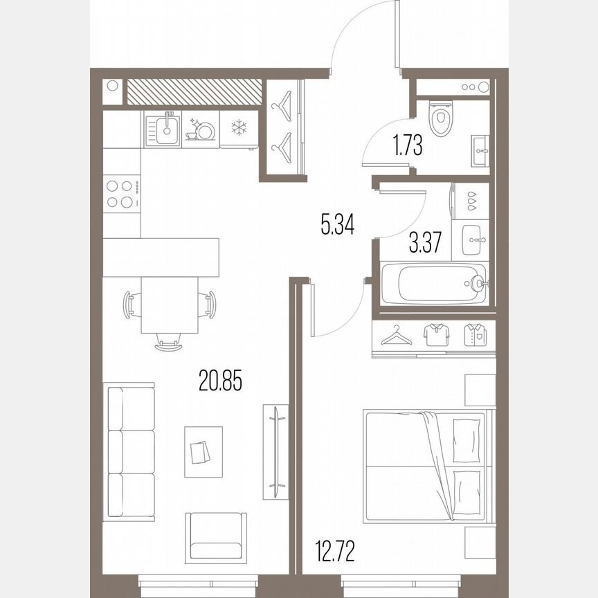 1-к. квартира, 44 м², 9/10 эт.