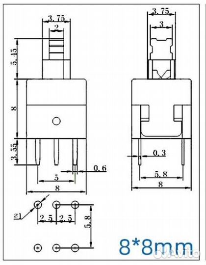 Кнопка переключатель 8х8мм с фиксацией
