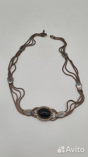 Колье серебро 900 пробы агат чернение нач. XX