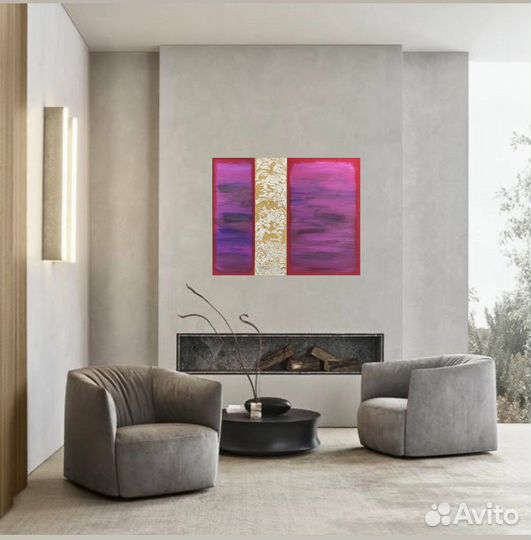 Картина интерьерная с золотой поталью, холст акрил