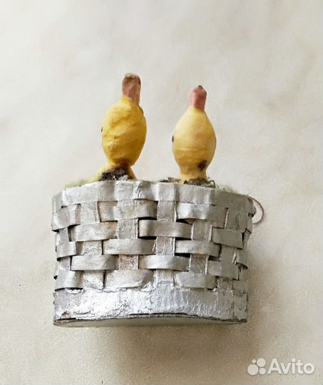 Ватная елочная игрушка СССР Птенцы в гнезде