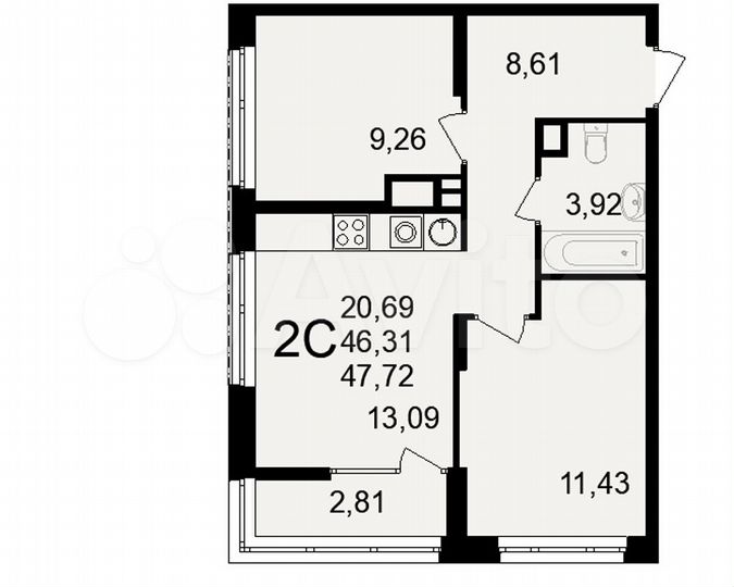 2-к. квартира, 47,7 м², 6/25 эт.