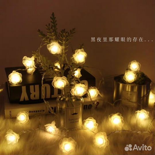 Новогоднее рождественское украшение гирлянды розы