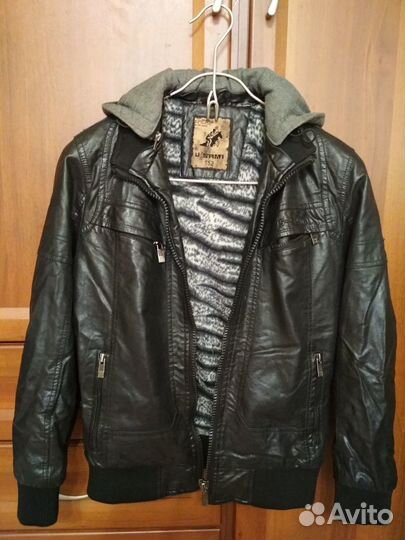 Подростковая Кожаная куртка с капюшоном на флисе