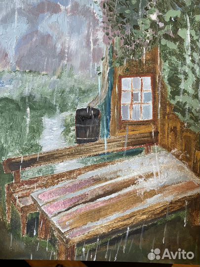 Картина маслом, этюд, живопись «Апрельский дождь»