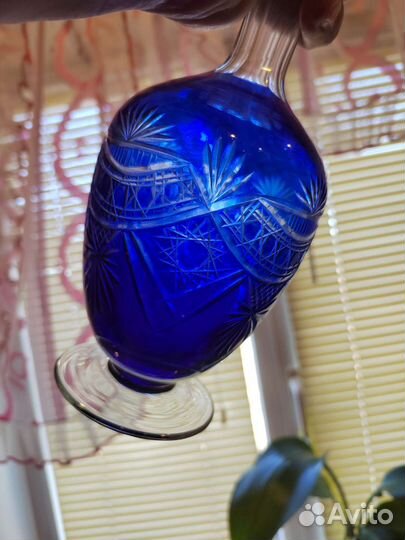 Винтажный Графин-штоф цветной синий хрусталь СССР