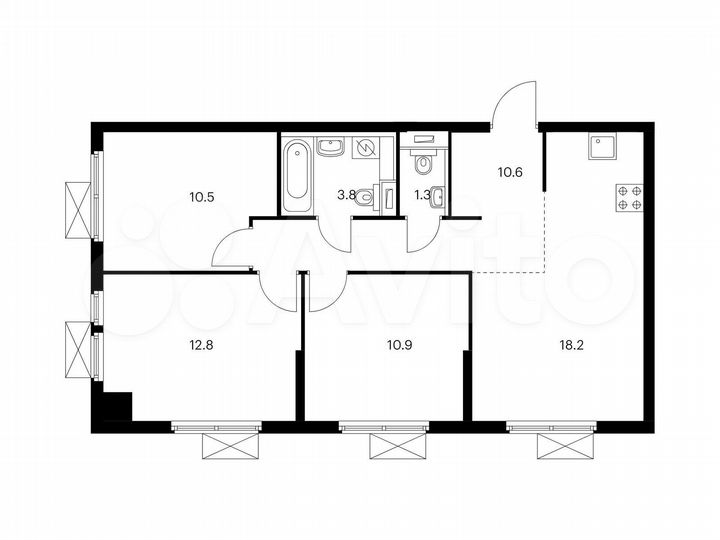 3-к. квартира, 68,1 м², 15/15 эт.