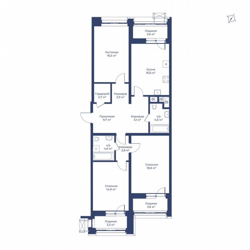 3-к. квартира, 104,2 м², 7/14 эт.