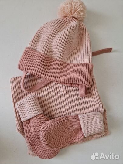 Комплект шапка, снуд и варежки hm (86-92)