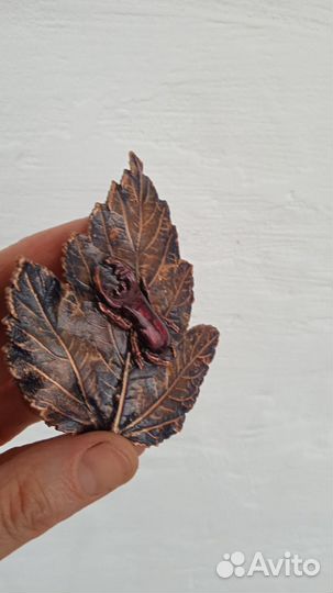 Брошь ручной работы из меди. Гальванопластика