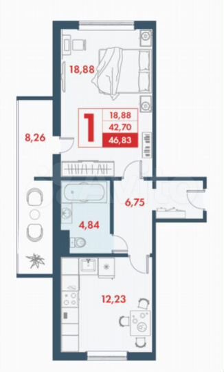 1-к. квартира, 47 м², 4/10 эт.
