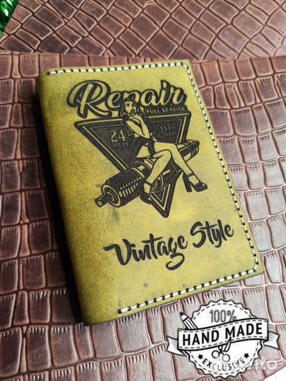 Обложка для мото/автодокументов кожаная.Олдскул