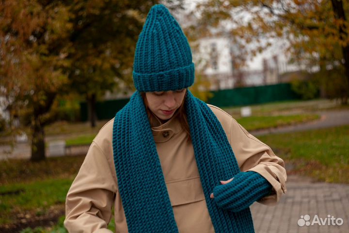 Шапка, шарф, митенки