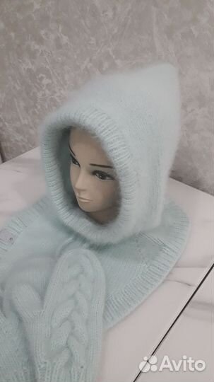 Капор и варежки из пуха норки