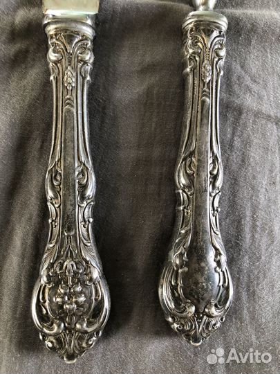 Нож и вилка для подачи индейки/утки серебро Англия