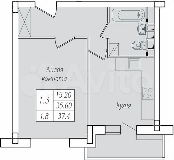 1-к. квартира, 37,4 м², 3/10 эт.