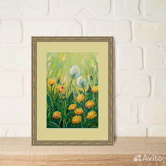 Одуванчики картина полевые цветы маслом 25х35см