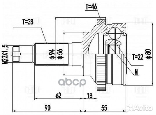 ШРУС KIA spectra 00- Ижевск 1.6I AT ABS46 наруж