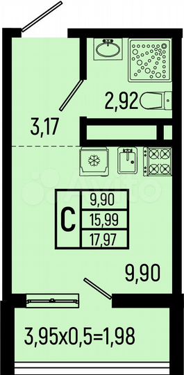 Квартира-студия, 18 м², 15/19 эт.